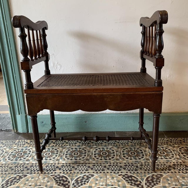 Wooden and cane toilet bench. Solid, in good overall condition, the cane is a little worn around the edges but the weight...