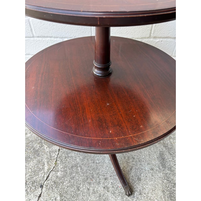 1940s Vintage Mahogany Two-Tier Claw Foot Dumbwaiter / Butler Table by Zangerle Tables For Sale - Image 5 of 9