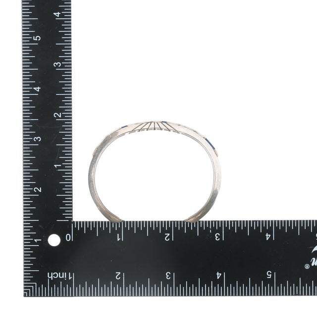 Silver 6.5" JB Native American sterling channel inlay Opal and Lapis cuff bracelet For Sale - Image 8 of 11