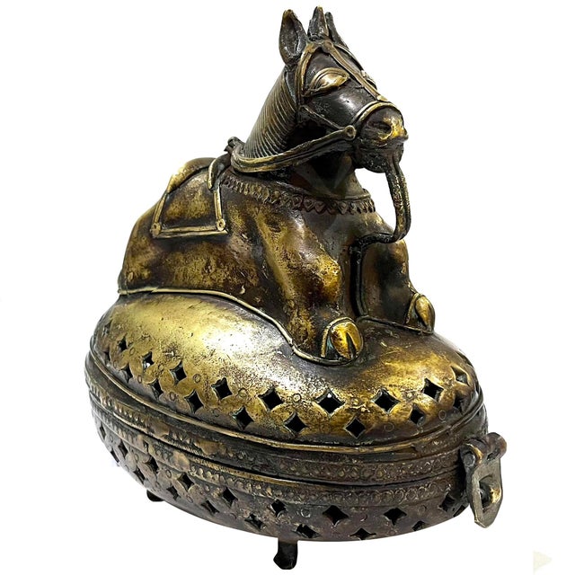 19th Century Antique Asian Bronze Horse Censer/Storage Box For Sale - Image 5 of 11