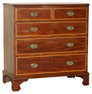 Antique Sheraton Revival Chest of Drawers in Mahogany Satinwood by F. Thomas Halesowen