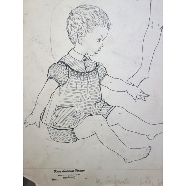 Rosy Andreasi-verdier, Kids at the Beach, Ink Drawing For Sale - Image 4 of 5