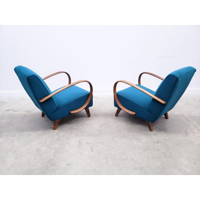 Bentwood Armchair in Teal Velvet by Jindrich Halabala, 1930s For Sale - Image 9 of 13