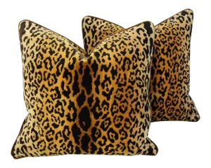 Scalamandre Leopardo/Leopard & Mohair Feather/Down Pillows 24" Square - Pair