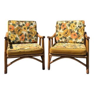 Pair of Vintage Rattan Bamboo Armchairs by Crown Casual Furniture Corp. For Sale