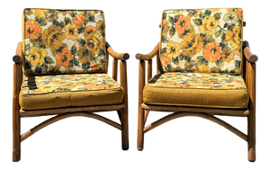 Pair of Vintage Rattan Bamboo Armchairs by Crown Casual Furniture Corp.