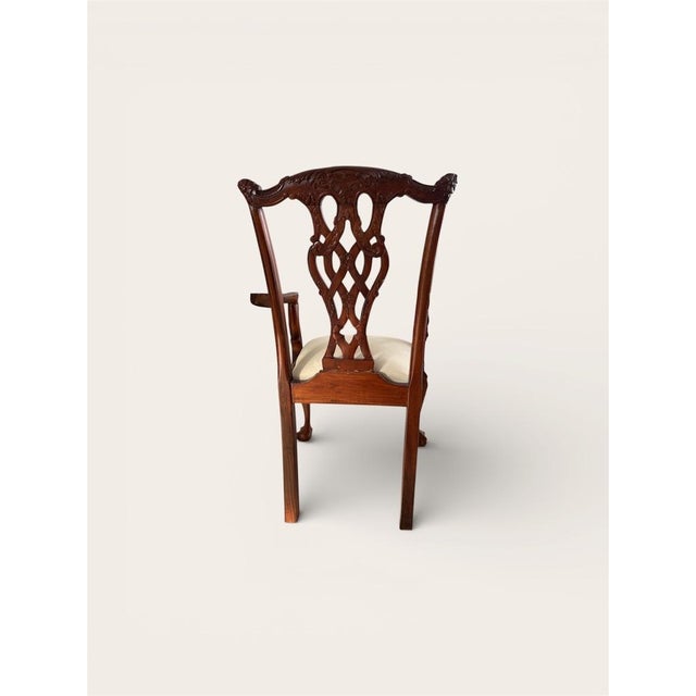 Off-white Set of 10 Dining Chairs- Vintage Chippendale Mahogany Chairs With Removable Seats For Sale - Image 8 of 10