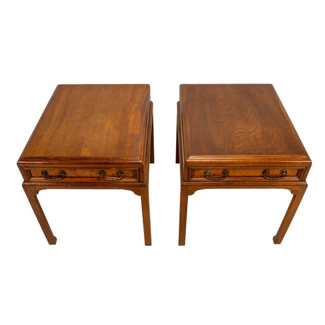 Traditional Vintage Burl Walnut Nightstands by Fine Arts Furniture With Brass Handles - A Pair For Sale - Image 3 of 18