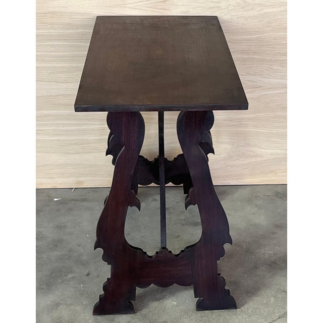 Brown 19th Century Ebonized Baroque Spanish Side Table with Lyre Legs For Sale - Image 8 of 18