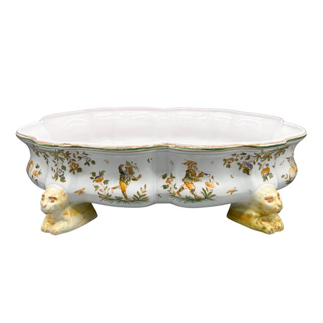 Large 18th Century Style French Hand-Painted Faience Foot Bath (Pédiluve) / Centerpiece Bowl by Nicole Tilloy – Rococo Revival / French Country For Sale - Image 13 of 14