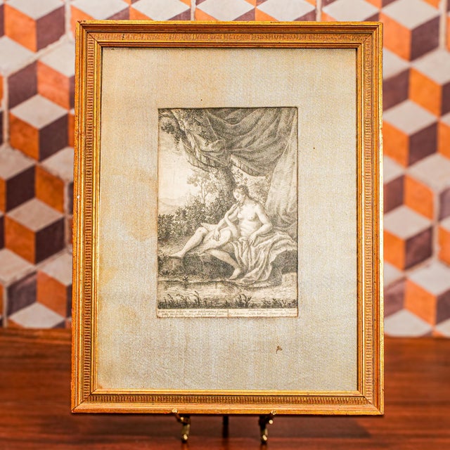 This exquisite 18th-century black and white engraving captures a romantic and classical scene, meticulously detailed in...