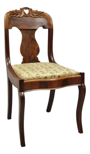 Late 19th Century Antique American Empire Victorian Crotch Mahogany Carved Accent Side Chair