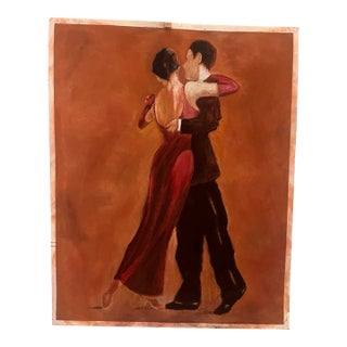 Tango Dancers Original Pastel Painting – Couple in Red & Black, Warm Terracotta Wall Art For Sale
