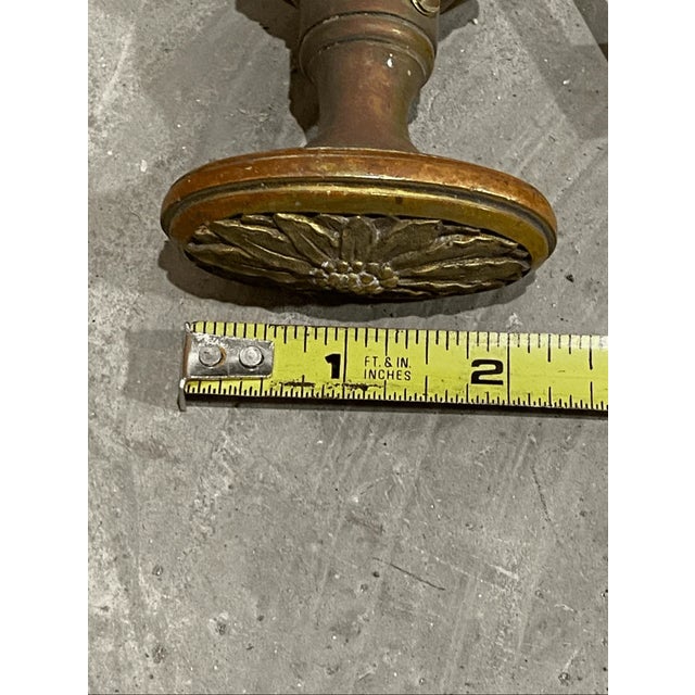 Antique Victorian Style Floral Design Brass Door Knob With Spindle & Strike Plat For Sale - Image 4 of 5