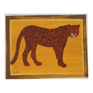 Leopard Gold Brown Burnt Orange Expressionism Safari Original Painting by Cleo Plowden For Sale