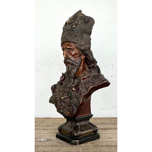 Sculpture Materials Vintage Patinated Bust of Man For Sale - Image 7 of 12