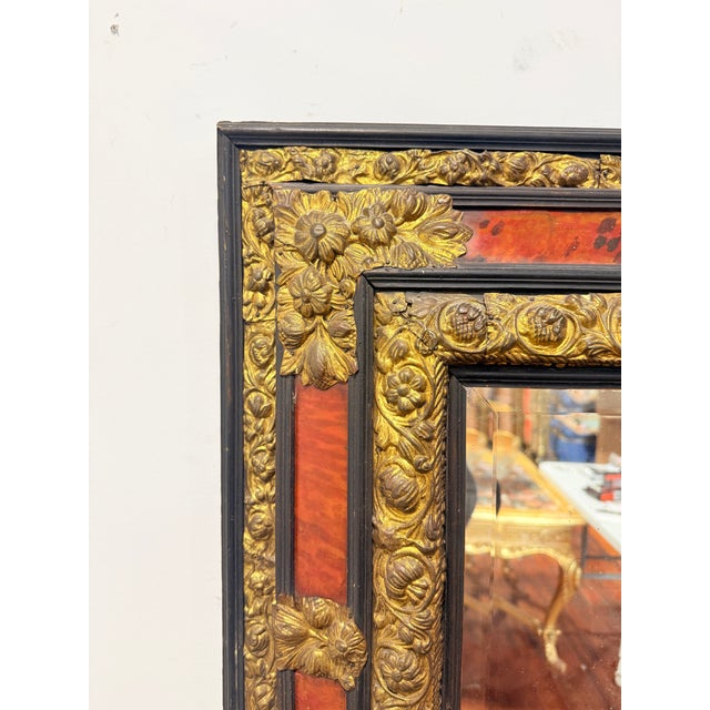 Napoleon III Period, Embossed Brass and Faux Tortoiseshell Ebonized Mirror For Sale In Providence - Image 6 of 12