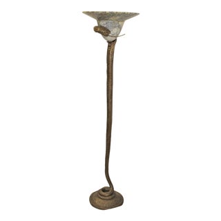 E Brandt Art Deco Bronze Snake Lamp Floor Lamp with Alabaster Shade For Sale