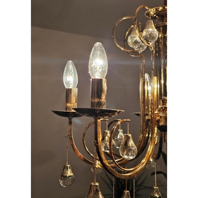 Metal Mid-Cenrury Crystal and Gilt Bronze Chandelier by Gaetano Sciolari, 1960s For Sale - Image 7 of 14