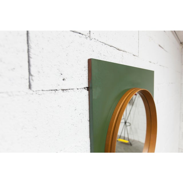 Round Teak Wall Mirror on Green Rectangular Board, 1960s For Sale - Image 18 of 18