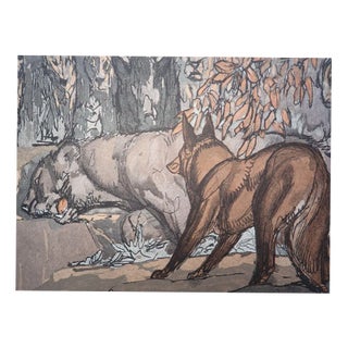 Paul Jouve, The Fox and the Grumpy One, Wood Engraving For Sale