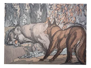 Paul Jouve, The Fox and the Grumpy One, Wood Engraving