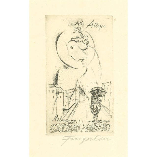 Ex Libris Allegro Melanconico Etching by Michel Fingesten, 1930s For Sale - Image 3 of 3