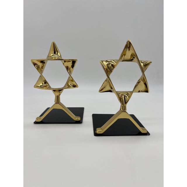 1970s Modernist Judaica Polished Brass Star of David Bookends - A Pair For Sale - Image 5 of 5