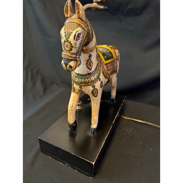 Vintage Hand-Painted Wooden Horse Table Lamp For Sale - Image 4 of 5