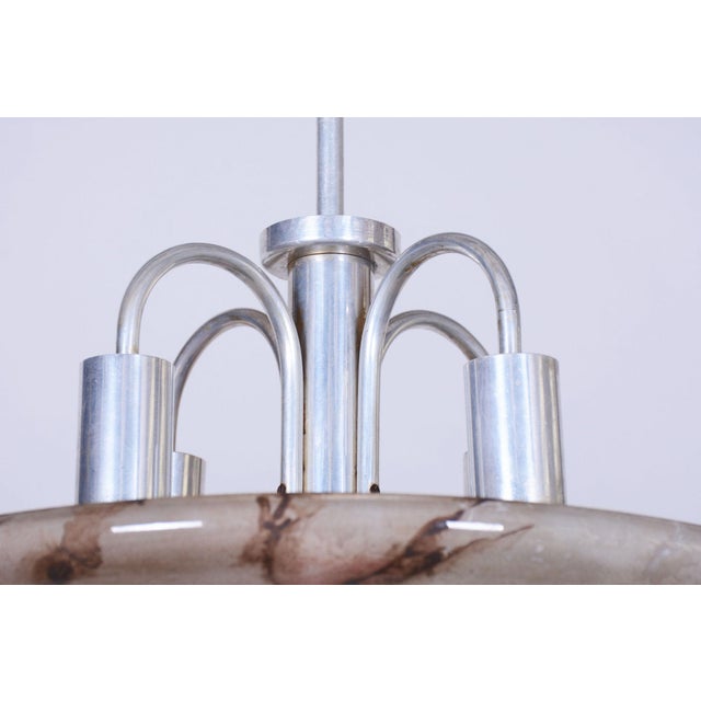 1940s Art Deco Chandelier in Aluminium and Marbled Glass, Czech, 1940s For Sale - Image 5 of 13