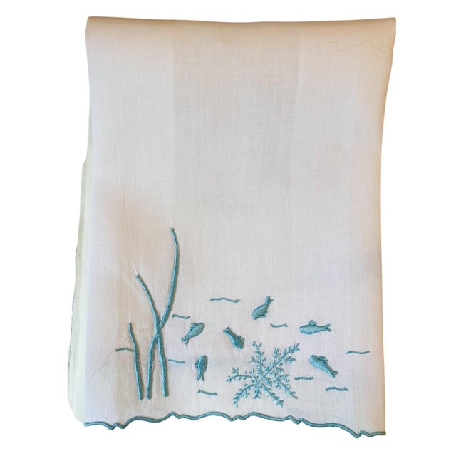 Hollywood Regency Marghab “Under the Sea” Linen Guest Towel, (Fingertip Size) For Sale - Image 3 of 6