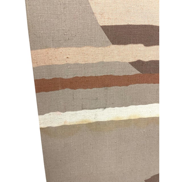 Beige Mid-Century Modern Japanese Landscape Textile Wall Art on Stretched Canvas For Sale - Image 8 of 10