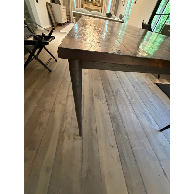2000 - 2009 91” Custom Solid Alder Dining Table With Hand-Forged Iron Tapered Legs | Elegant Rustic European For Sale - Image 5 of 9