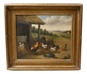 Edgar Hunt, Farm Yard, 1980s, Oil