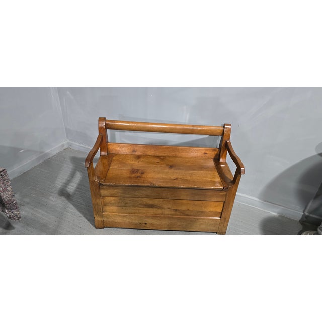 Wood French Cherry Hall Bench, 1800s For Sale - Image 7 of 14