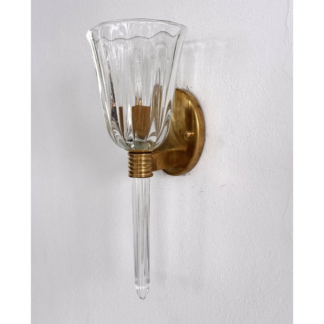 Italian Murano Crystal Glass and Brass Wall Sconces, 1990s, Set of 2 For Sale - Image 11 of 18
