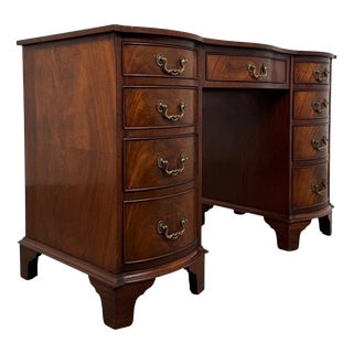 Antique English Serpentine Mahogany Kneehole Desk For Sale
