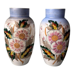 Pair of Late 19th Century Napoleon III Style Hand-Painted Opaline Glass Vases