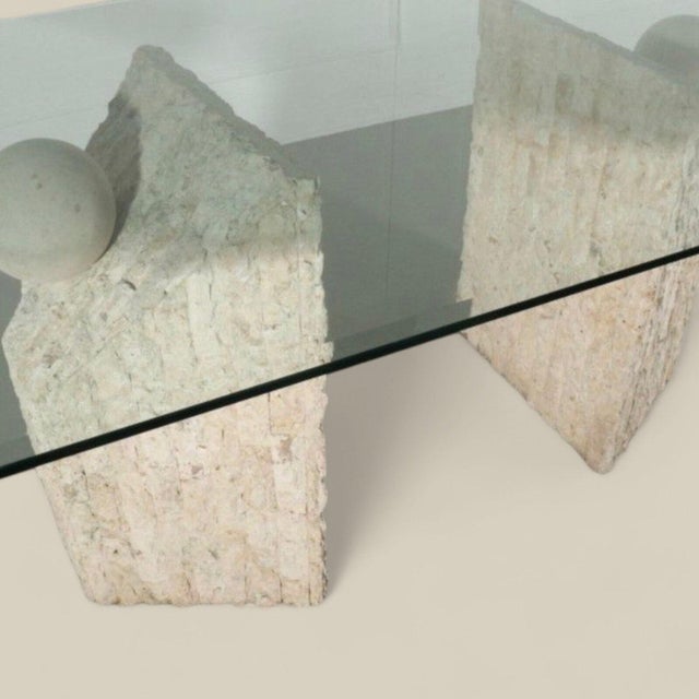 Postmodern Mactan Stone & Glass Dining Table – Vintage Kitchen, 1980s For Sale - Image 4 of 6