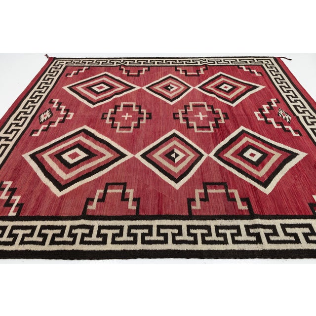 Textile Contemporary Southwest Navajo Style Crimson Wool Rug With Geometric Diamond For Sale - Image 7 of 11