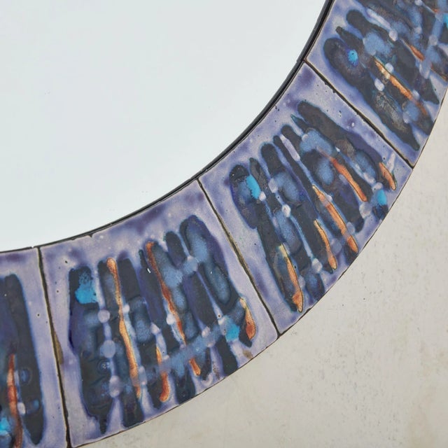 2/5 Blue Hand-Painted Enamel Mirror by Bodil Eje, Denmark 1960s For Sale In Chicago - Image 6 of 10