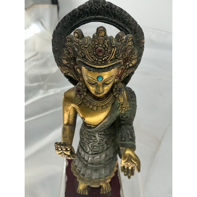 Antique Tibétan School Jeweled Bronze Figure of a Dipankara Buddha For Sale - Image 9 of 12