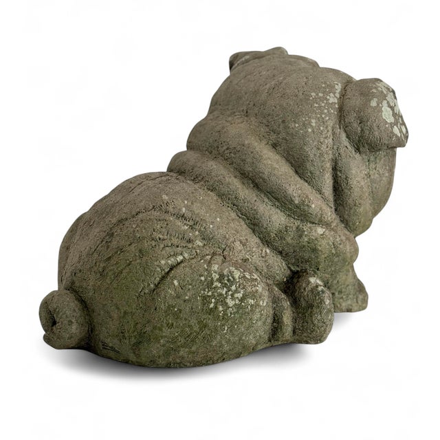 Gray Vintage English Bulldog Garden Ornament Dog Statue With Weathered Patina For Sale - Image 8 of 12
