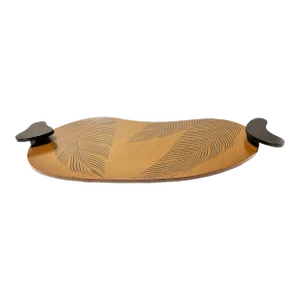 Oversized Vintage Kidney Bean Shape Brown & Black Hand Painted Very Large Tray