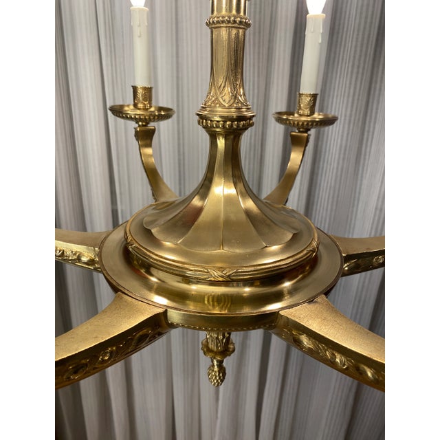 Large French Art Deco Bronze d'Ore Chandelier Attributed to Sue Et Mare, Parisian For Sale - Image 14 of 15