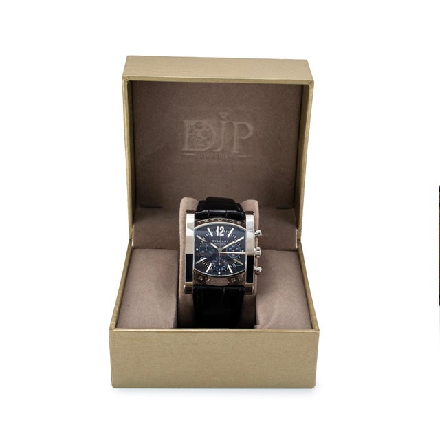 Silver Bvlgari Bulgari Assioma 38mm Aa48sch Chrono Blue Black Steel Automatic Watch For Sale - Image 8 of 8