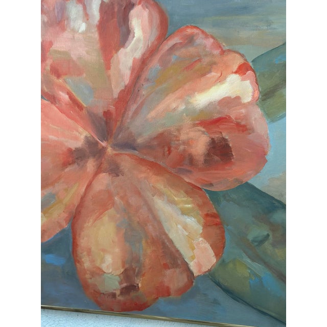 Orange Vintage Oil on Canvas Bold Floral Painting , Framed For Sale - Image 8 of 10