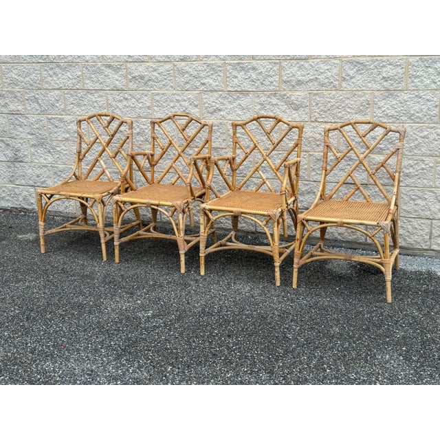 Vintage Rattan and Cane Dining Set With Four Chairs, 1970s For Sale - Image 4 of 12