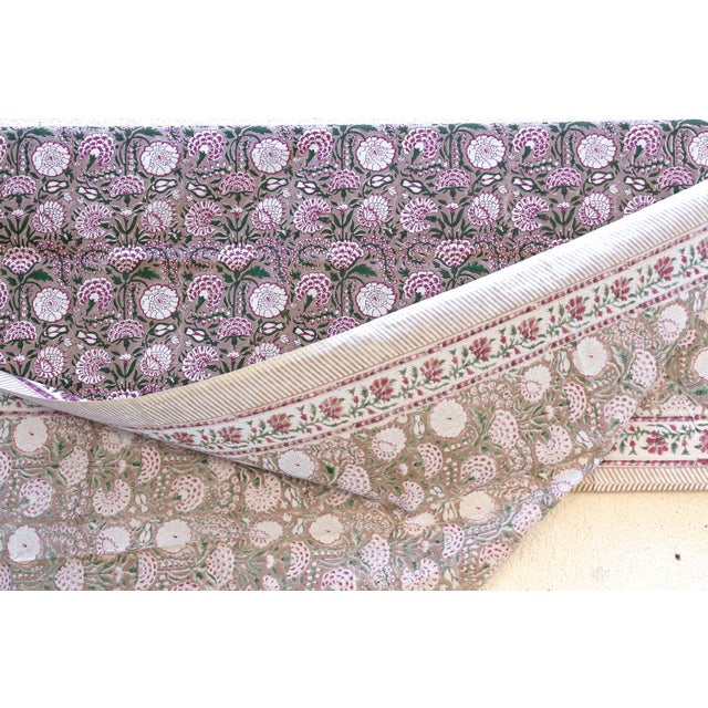 Textile Wisteria Bloom, Hand Blockprint Cotton Coverlet For Sale - Image 7 of 8