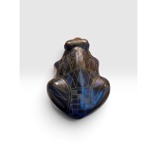 Vintage Studio Pottery Frog Sculpture With Cobalt Blue Geometric Decoration For Sale - Image 4 of 7